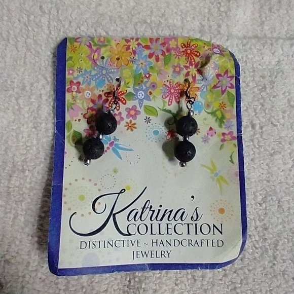 Katrina's collection handcrafted Black stone wire dangle earrings silvertone - Picture 1 of 3